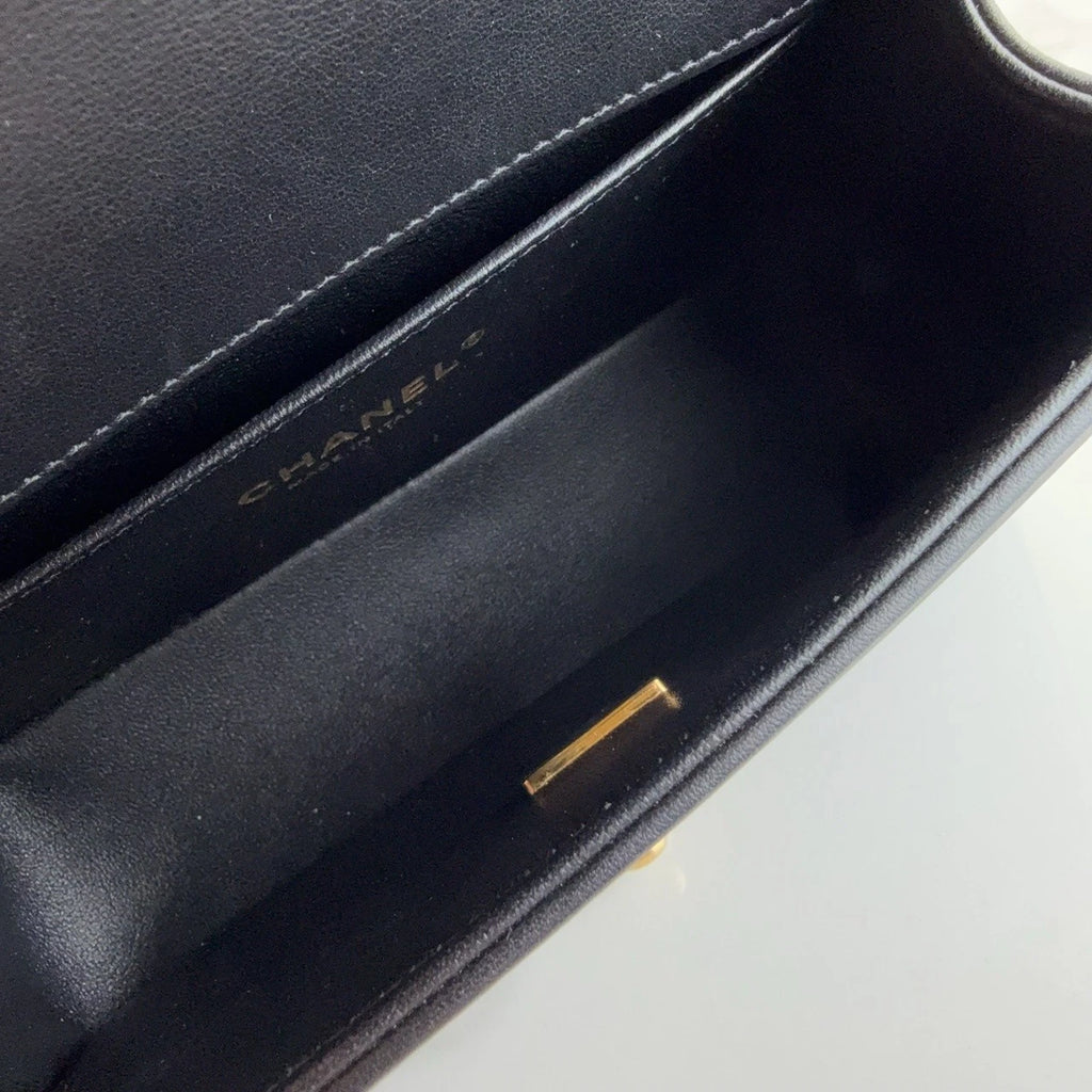 CHANEL LeBoy Small Black Leather Gold Hardware Shoulder Bag Women