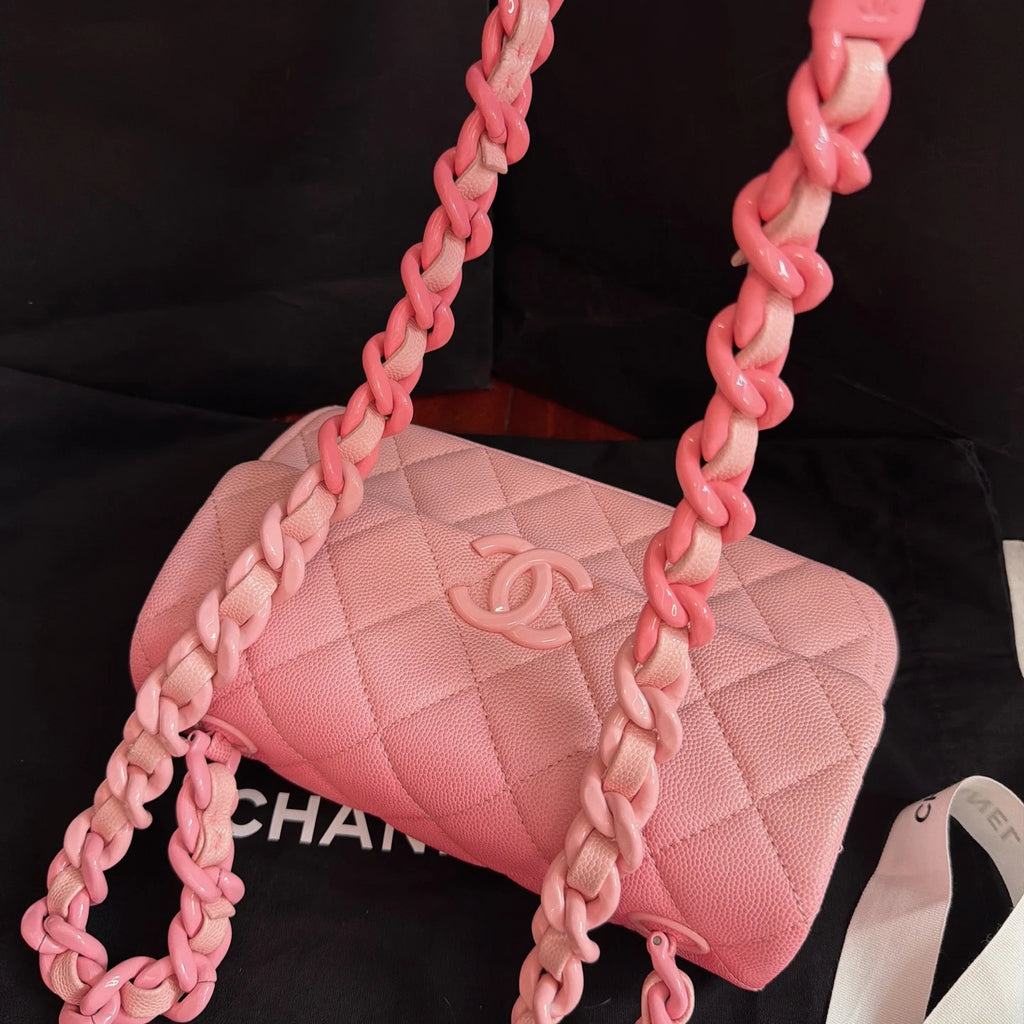 Excellent Chanel Classic Flap Big Mini Pink Chain Shoulder Bag Crossbody