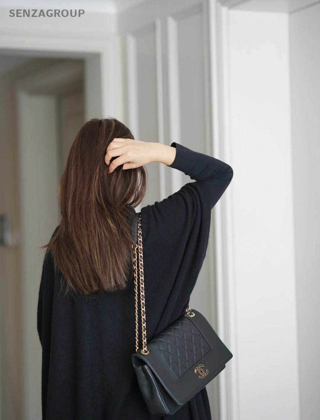 CHANEL Classic Flap Calfskin Chain Shoulder bag Crossbody Black Gold Women