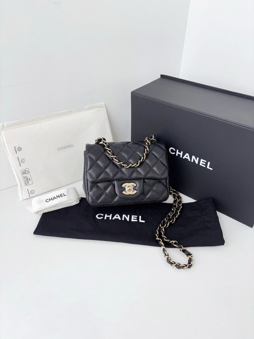 Chanel Classic Flap Black Gold Diamond Crossbody Women Classic