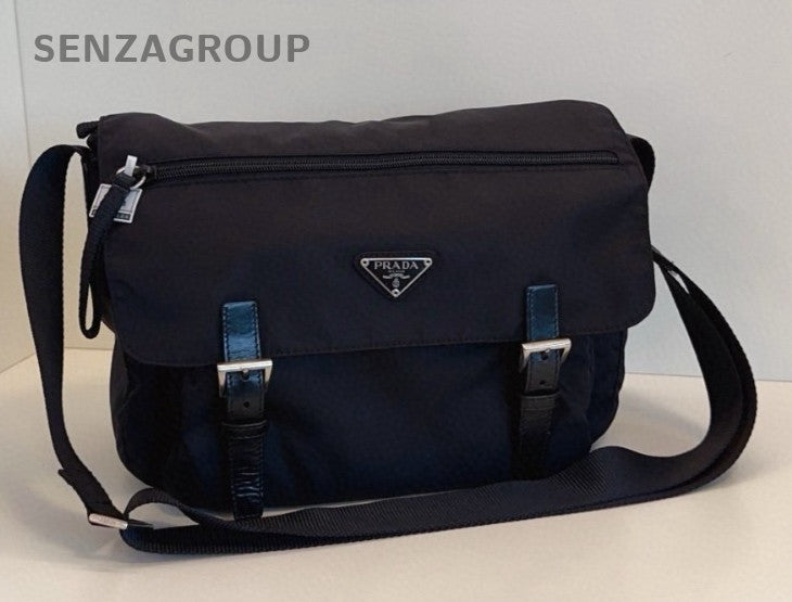 Prada Canvas Messenger Shoulder Crossbody Bag Black Unisex Adults