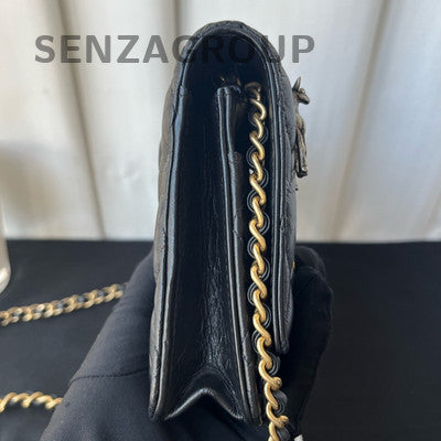 Chanel Black Gold Quilted WOC Chain Bag Classic Women's