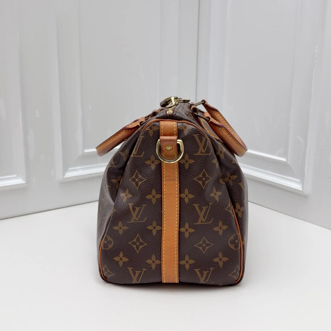 Louis Vuitton Speedy 30 Tote Top Handle Crossbody Bag Brown Gold Women Fashion