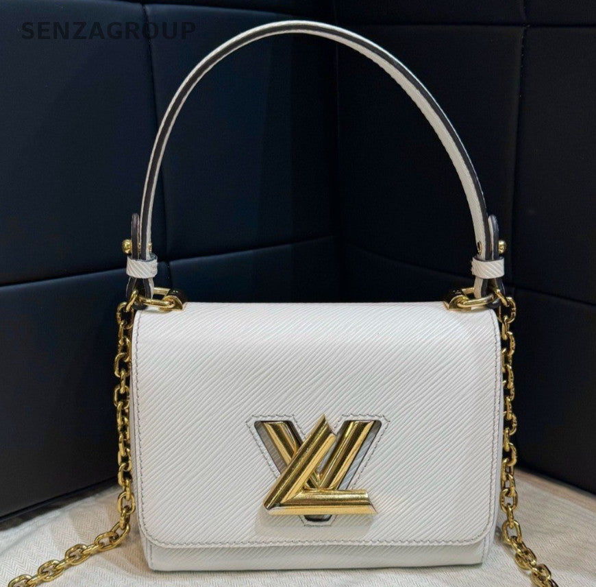 Louis Vuitton Twist Epi Leather Top Handle Bag Chain Crossbody White Gold Women