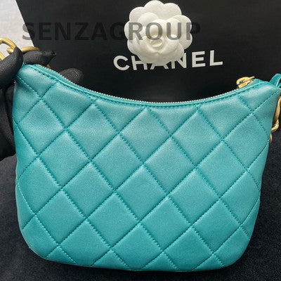 Chanel Blue Quilted Hobo Chain Shoulder Bag Gold Hardware Women's Fashion