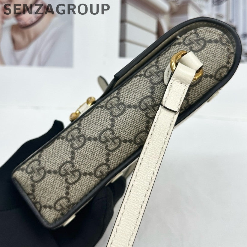 Gucci 1955 Horsebit Phone Crossbody Bag Brown White Women's Classic