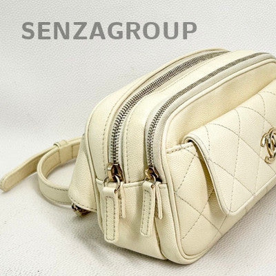 Chanel Beige Gold Leather Chain Shoulder Bag Quilted Classic Women