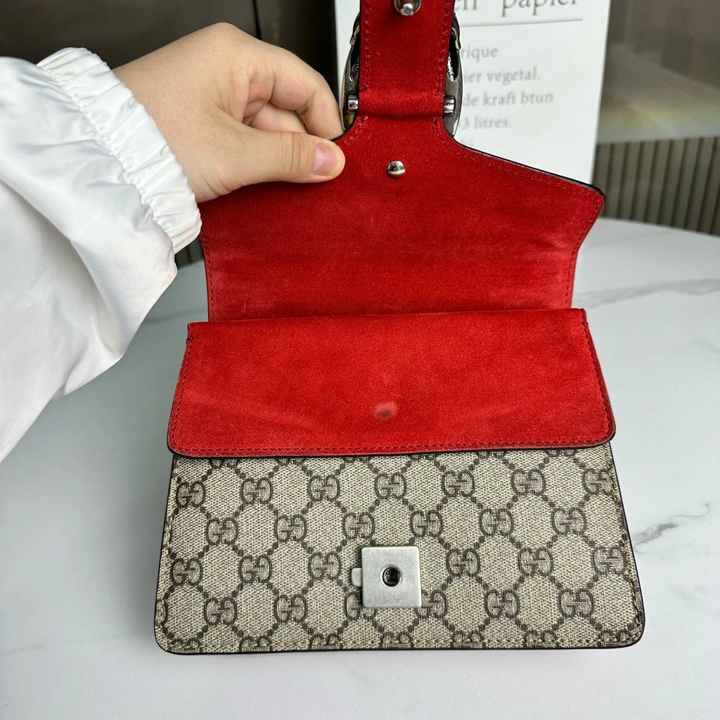 GUCCI Dionysus Small Red Leather Chain Shoulder Bag For Women