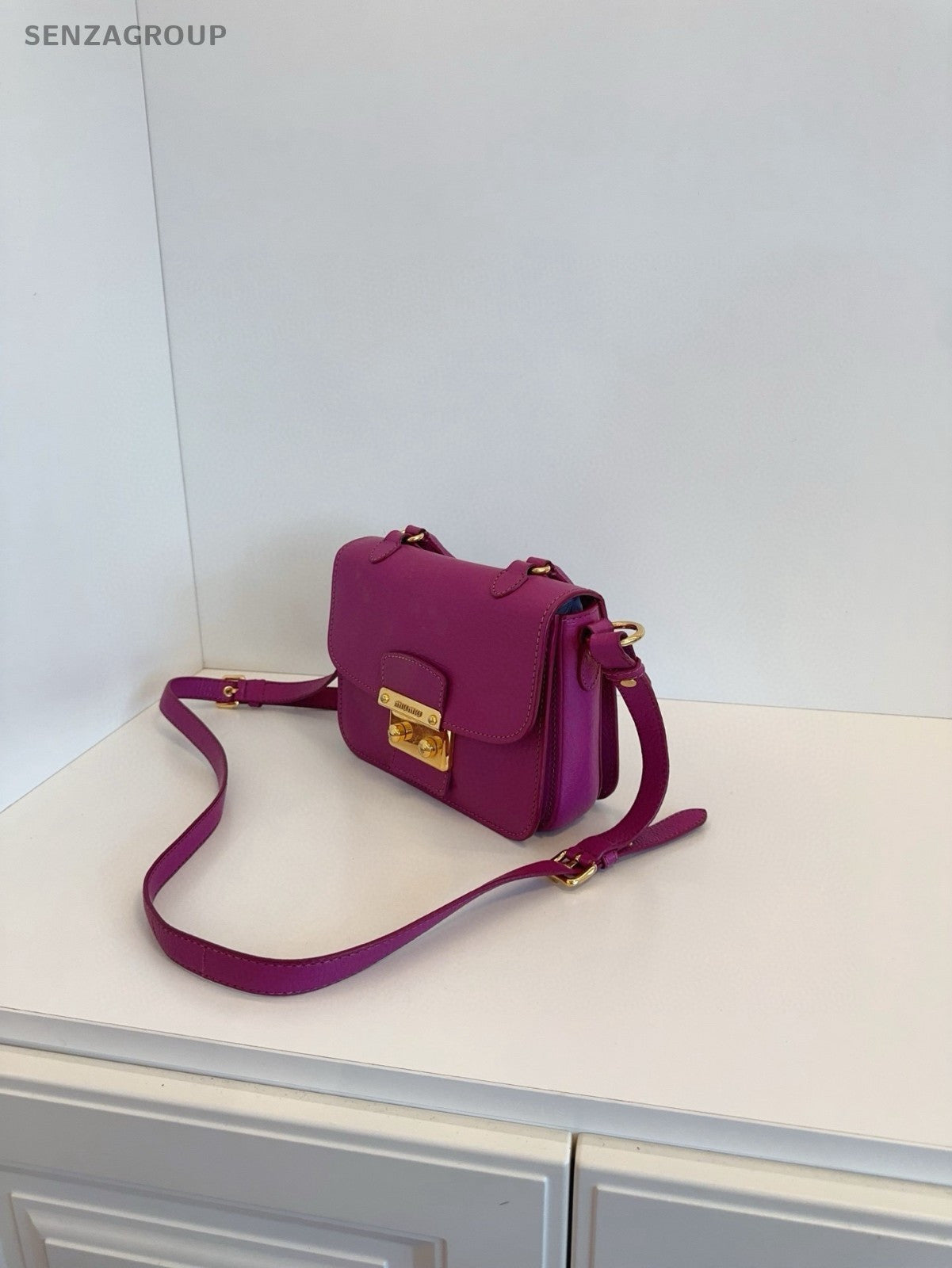 Miu Miu Calfskin Messenger Bag Top Handle Shoulder Crossbody Bag Women Purple