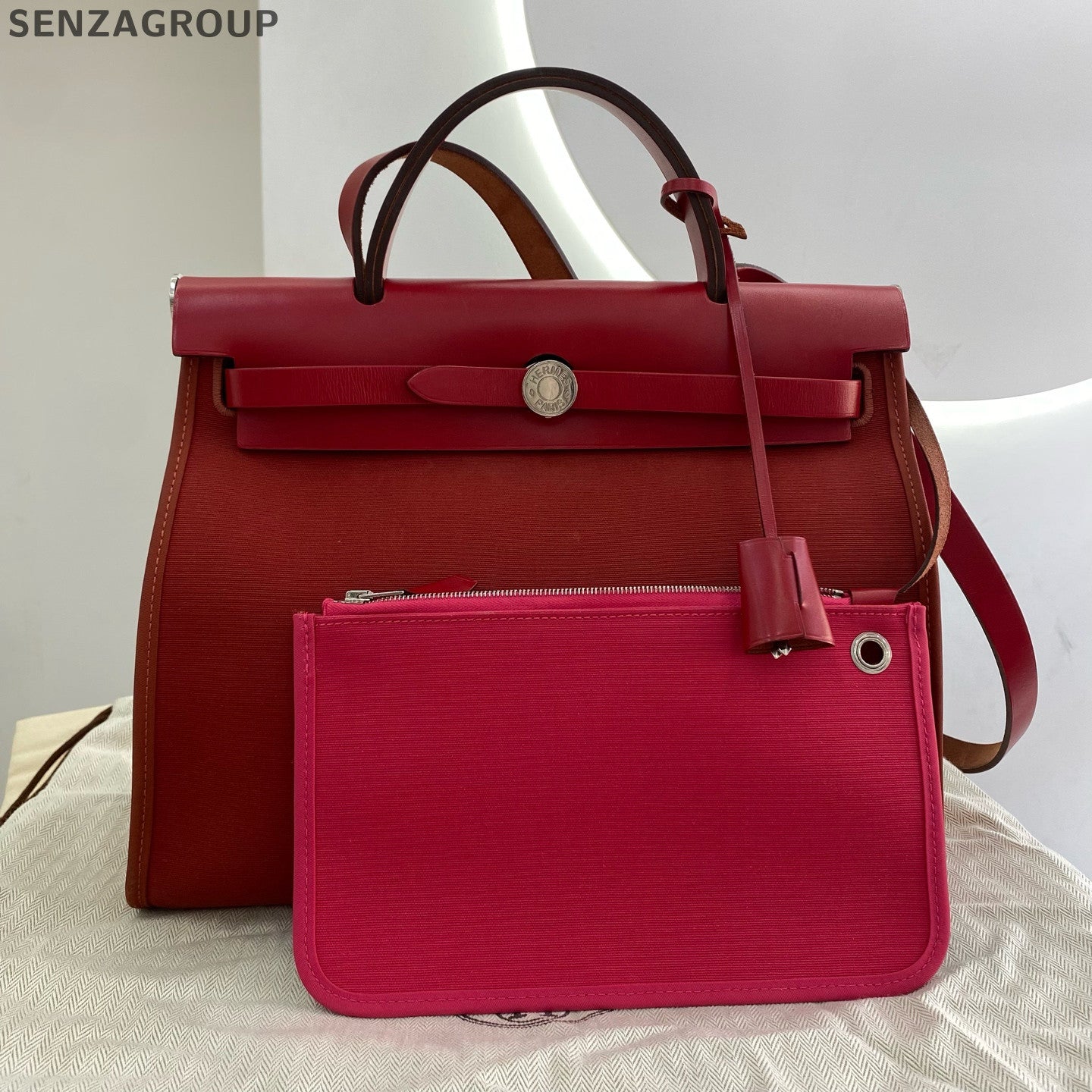 Hermès Herbag 31 Canvas Shoulder Bag Red Silver - Classic Women's Tote