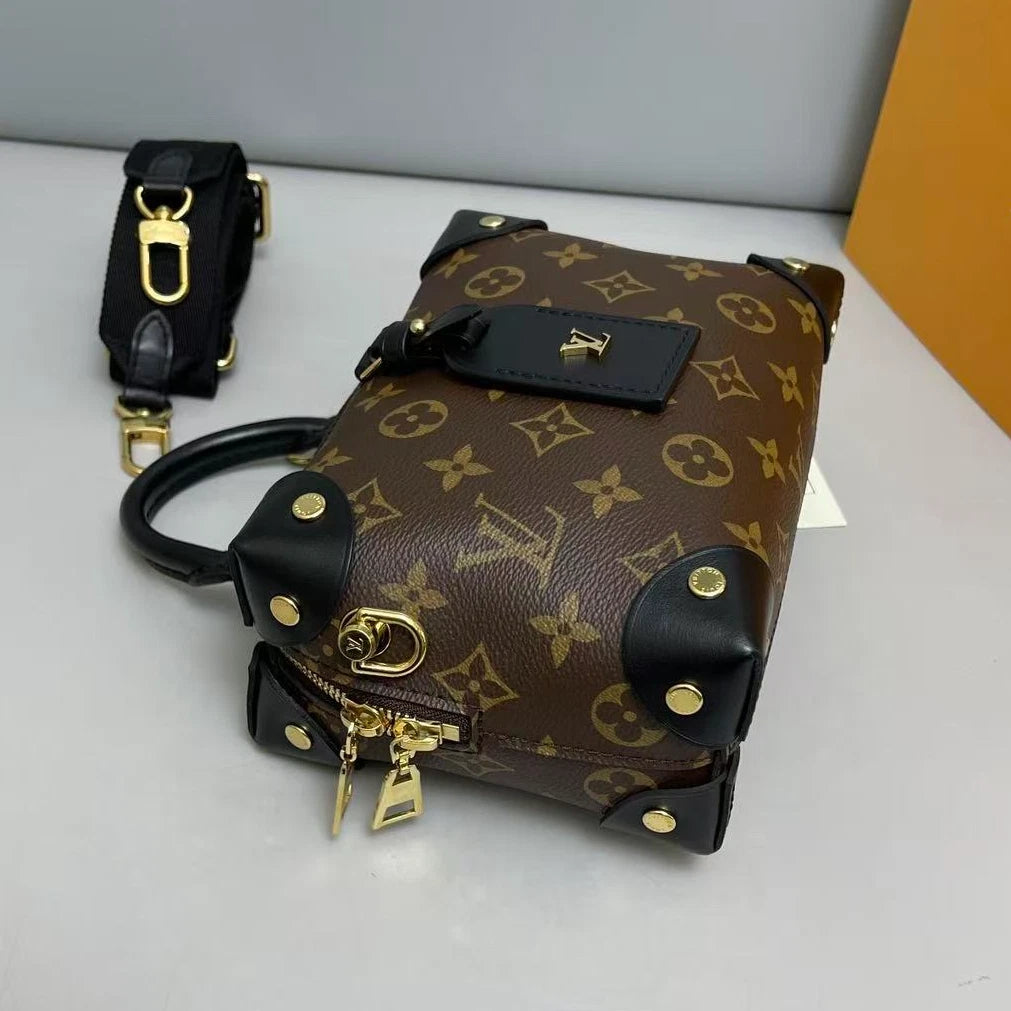 Louis Vuitton Malle Souple Monogram Top Handle Crossbody Brown Gold Women