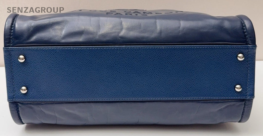 Chanel Deauville Calfskin Tote Chain Shoulder Bag Blue Silver Women Classic