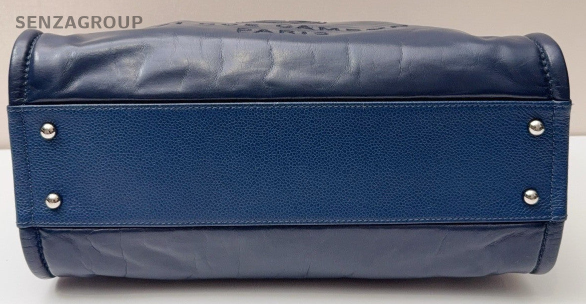 Chanel Deauville Calfskin Tote Chain Shoulder Bag Blue Silver Women Classic
