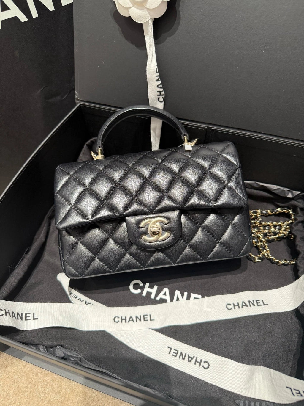 Chanel Flap Mini Lambskin Top Handle Bag Excellent