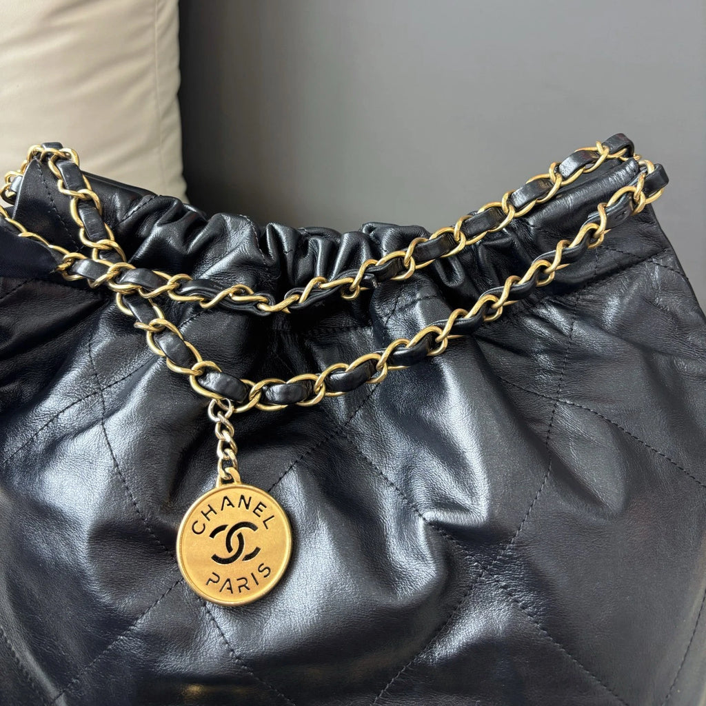 Chanel 22Bag PM Chain Shoulder Bag Crossbody Black Gold Women Classic
