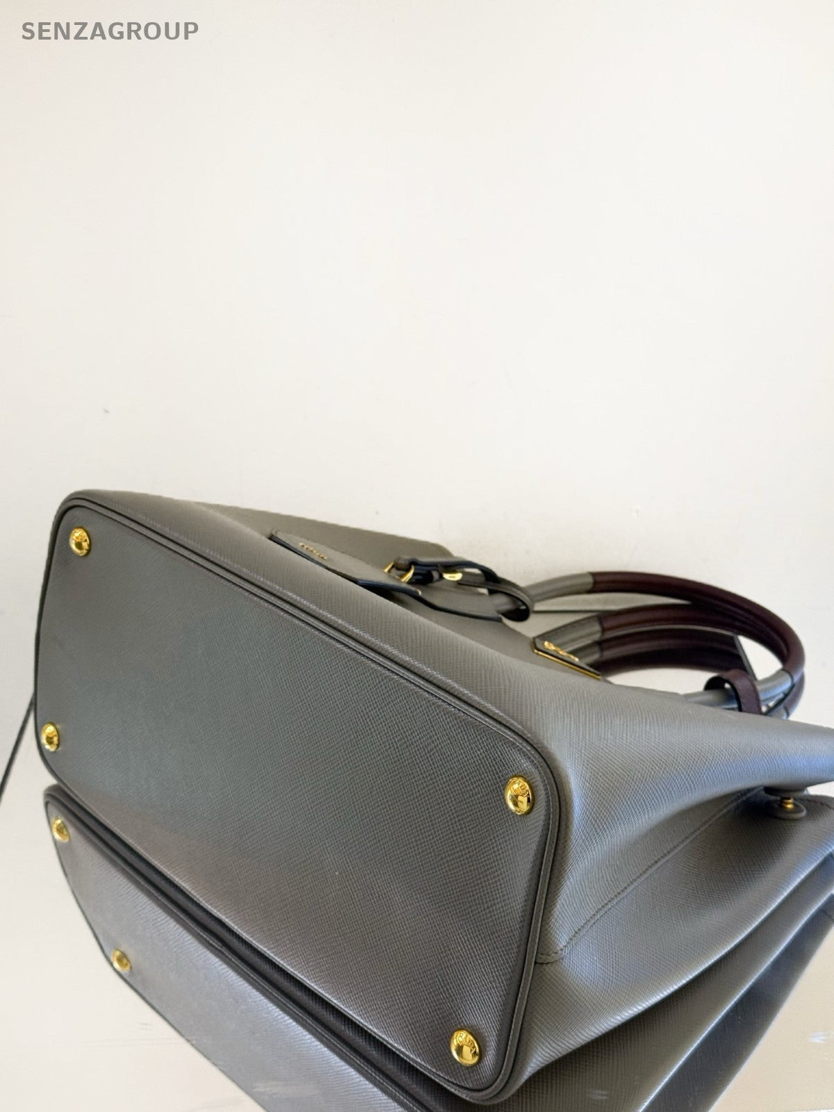 Prada Double Classic Cross-Grain Calfskin Top Handle Shoulder Crossbody Bag Gray