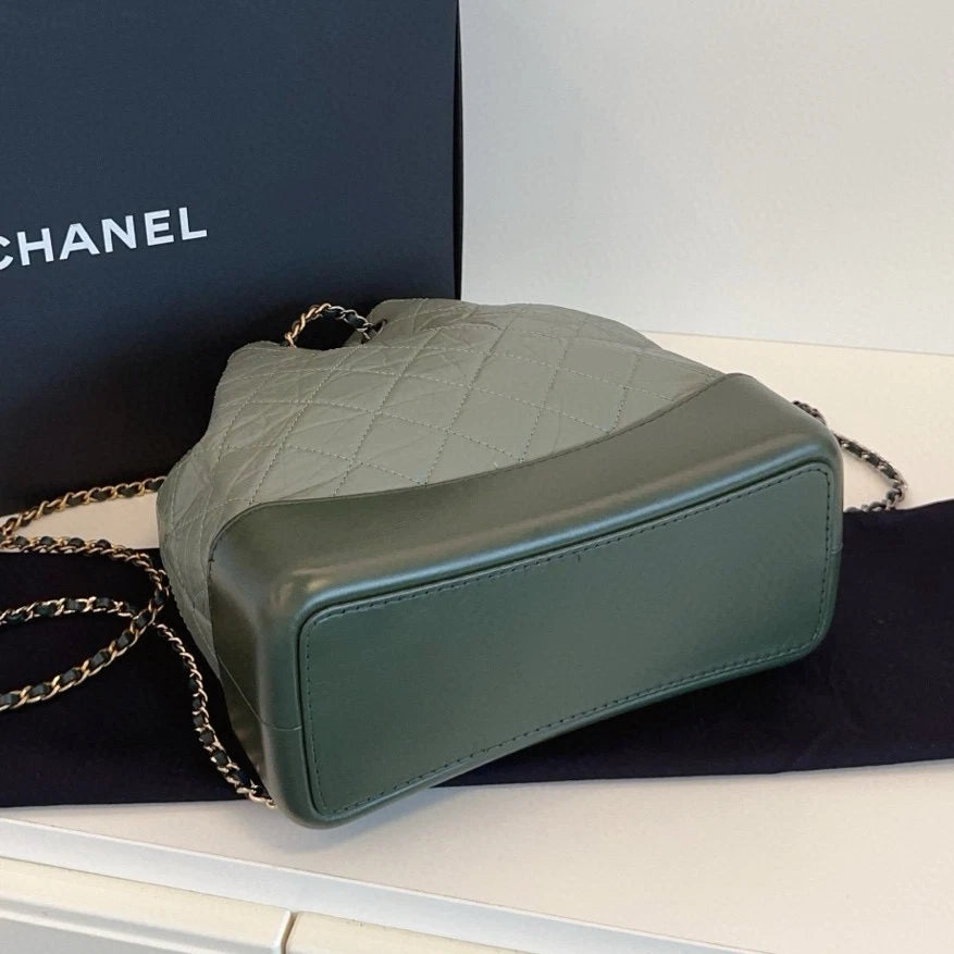 Chanel Gabrielle PM Calfskin Backpack Green Silver Diamond Women Classic