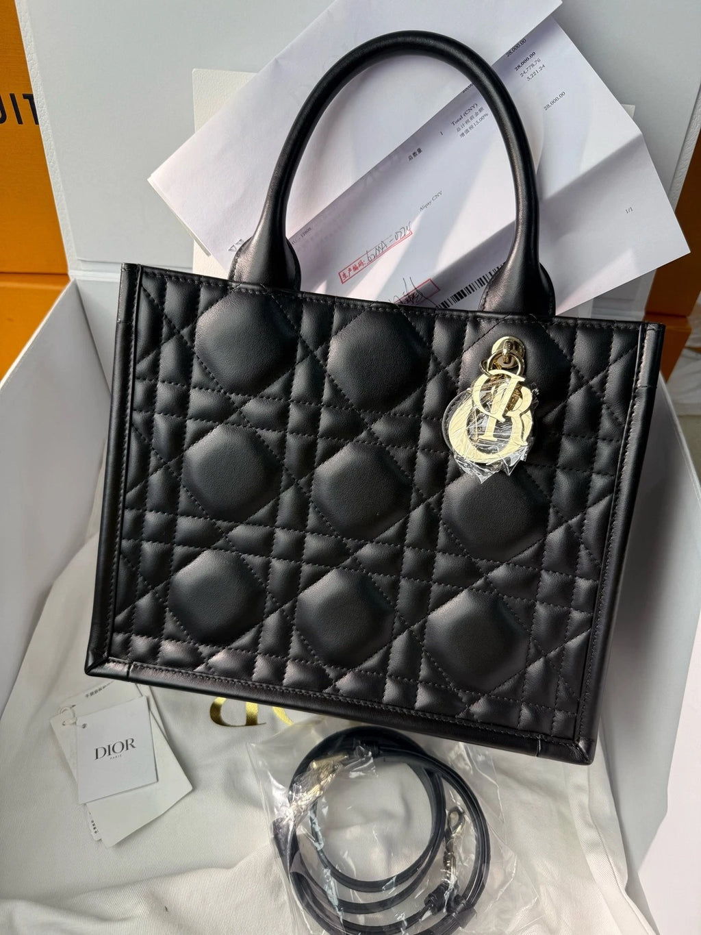 Dior Full Leather Black Gold Small Tote Bag For Women