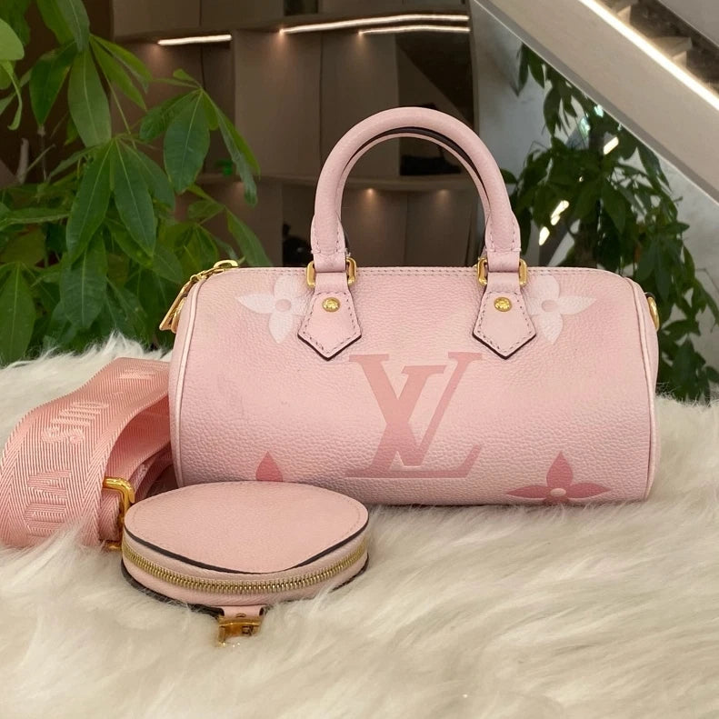 Louis Vuitton Papillon Monogram Leather Handbag Shoulder Bag Pink Gold Excellent