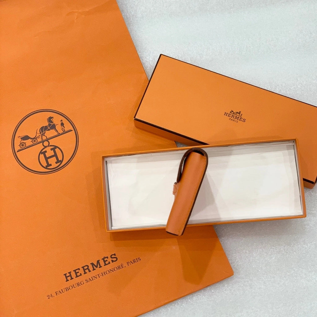 Hermes Leather Orange Multifunctiona<wbr/>l Coin Wallet For Women