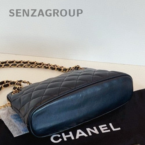 Chanel Diamond Vintage Chain Black Gold Shoulder Bag Crossbody Women Classic