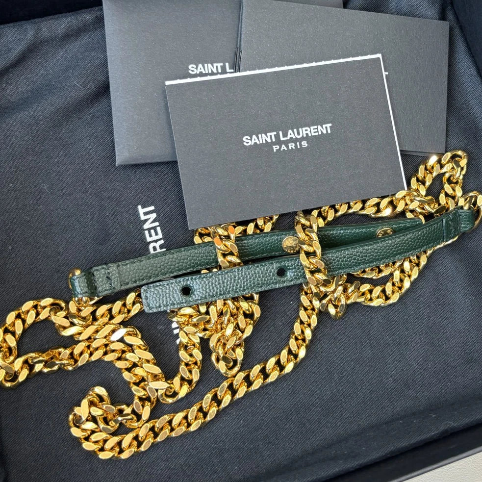Saint Laurent Kate Chain Shoulder Crossbody Bag Green Gold Hardware Women