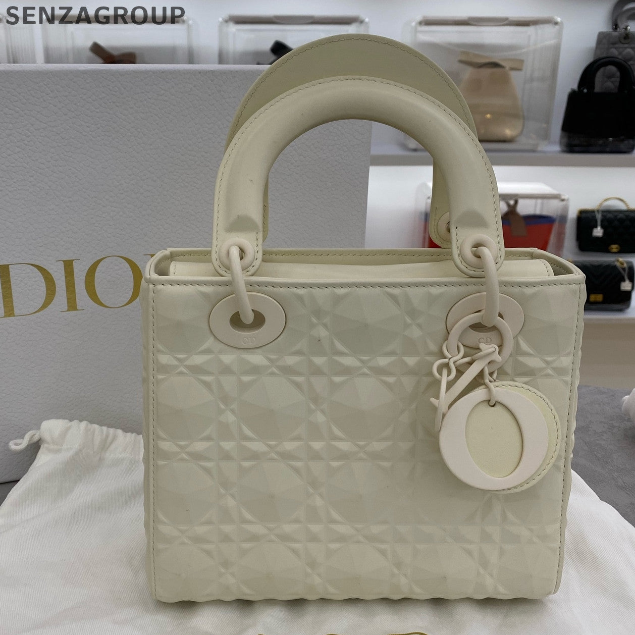 Dior Lady Dior Cannage Handbag Shoulder Bag White Classic Women
