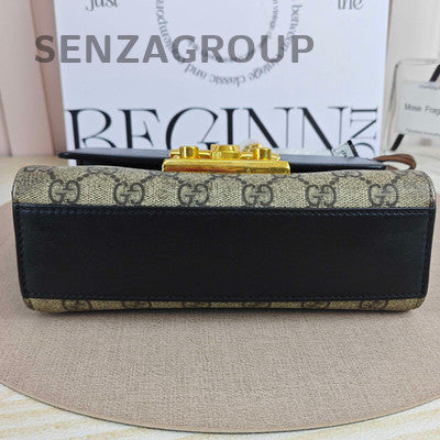 Gucci GG Marmont Padlock Small Shoulder Bag Black Brown Gold Chain
