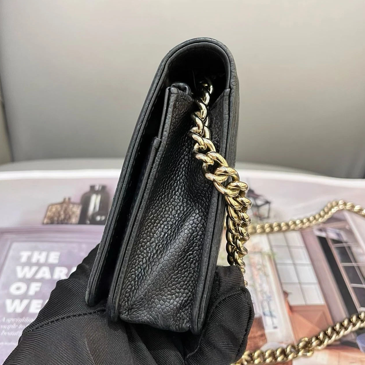 Chanel Leboy WOC Chain Shoulder Crossbody Black Gold Women Classic Diamond