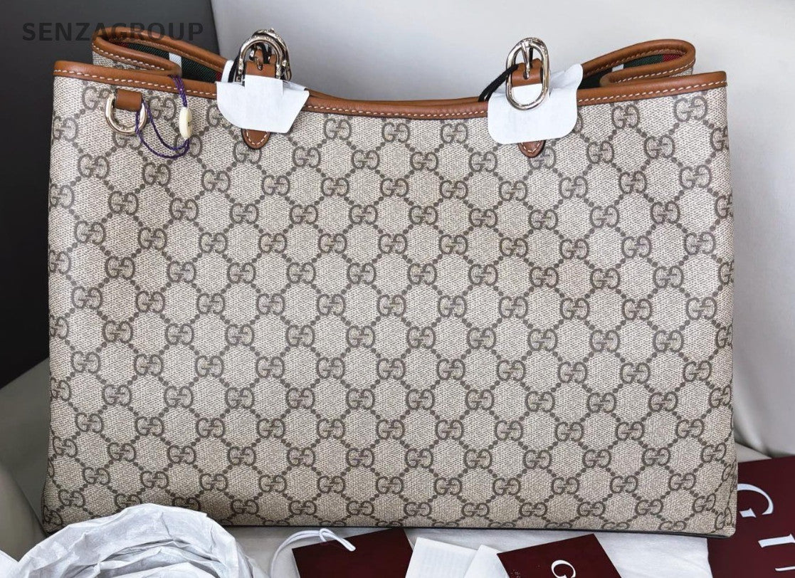 Gucci Emblem GM Shoulder Tote Bag Gray Women Brand New