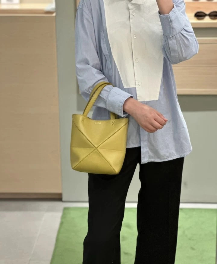 Loewe Puzzle Fold Mini Mustard Yellow Tote Bag For Women