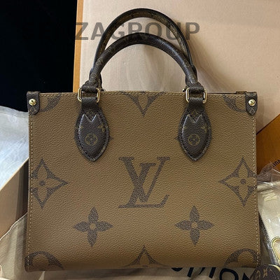 Louis Vuitton OnTheGo Small Tote Bag Brown Gold Hardware Classic Women