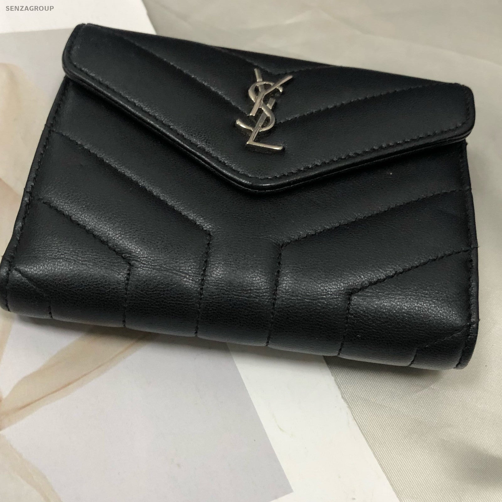 YSL Black Lambskin Wallet Silver Hardware Women's Classic