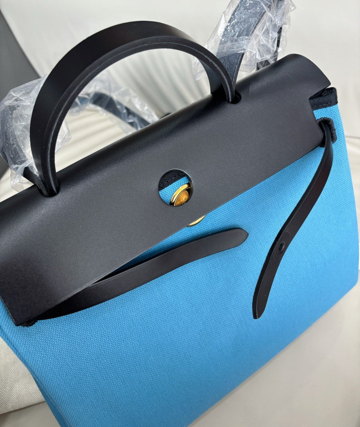 Hermes Herbag31 Top Handle Shoulder Bag Crossbody Blue Black Gold Women Classic