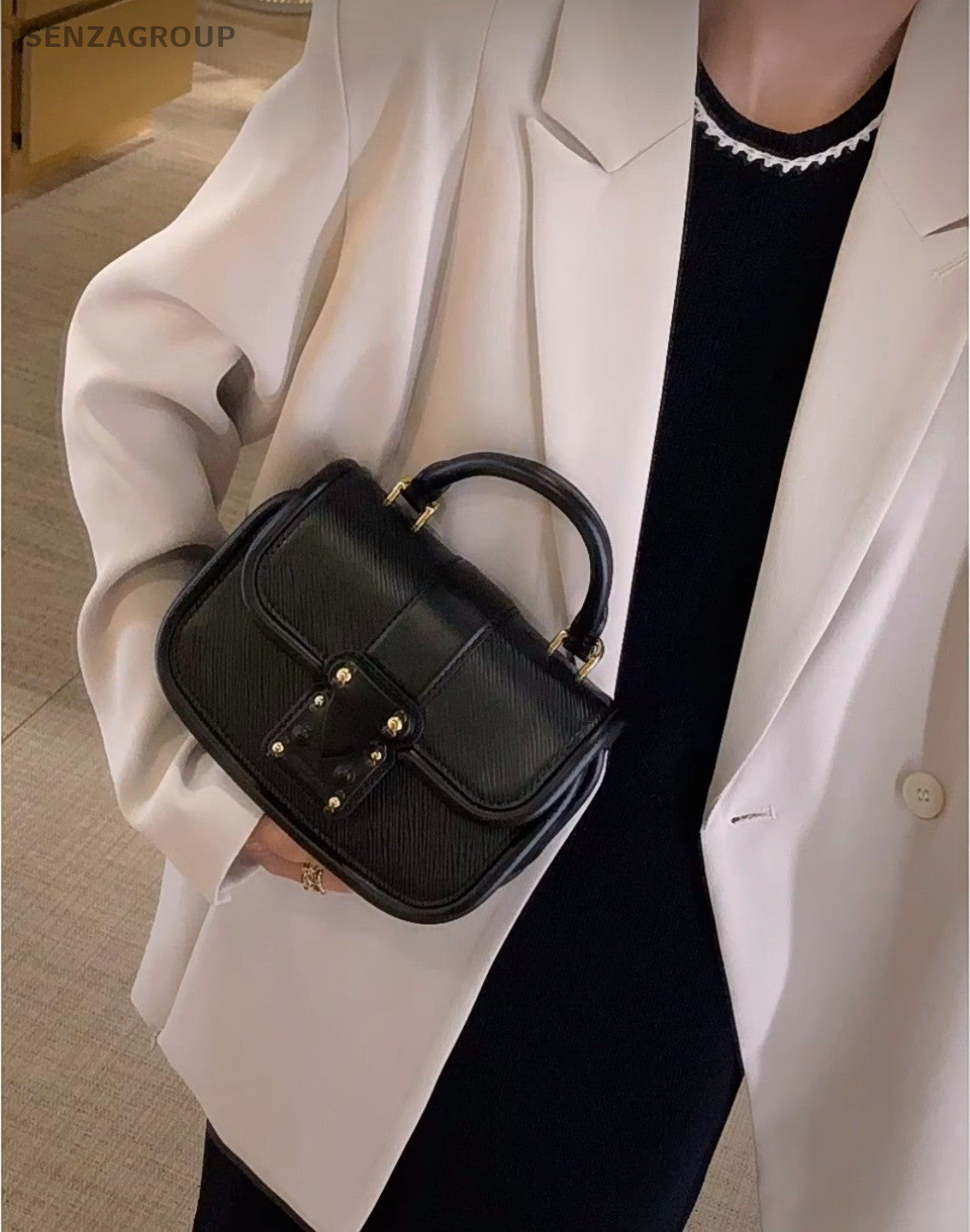 Louis Vuitton Epi Leather Messenger Bag Crossbody Top Handle Bag Women Black
