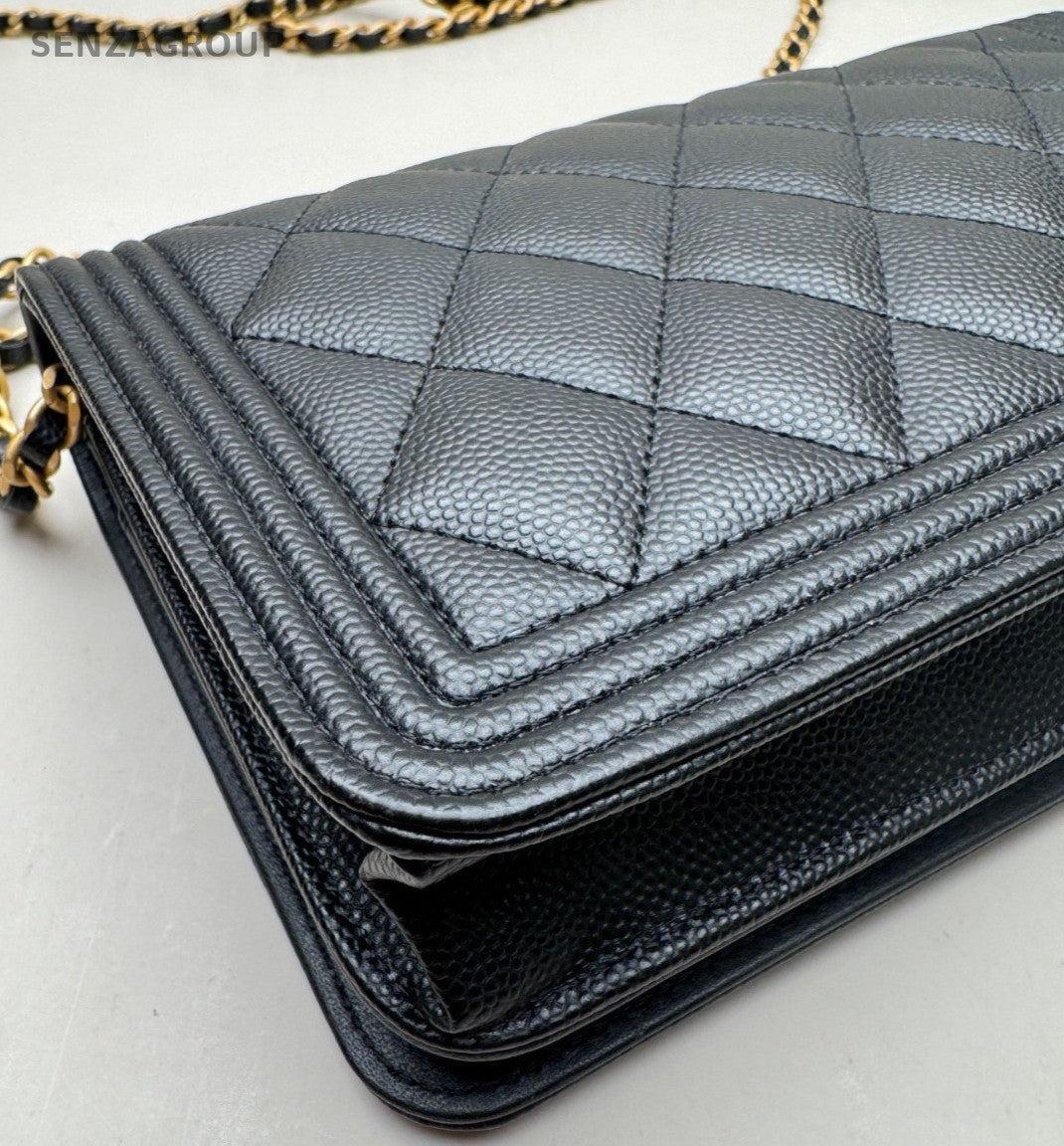 Chanel Le Boy Textured Calfskin Wallet woc Shoulder Crossbody Bag Black Women