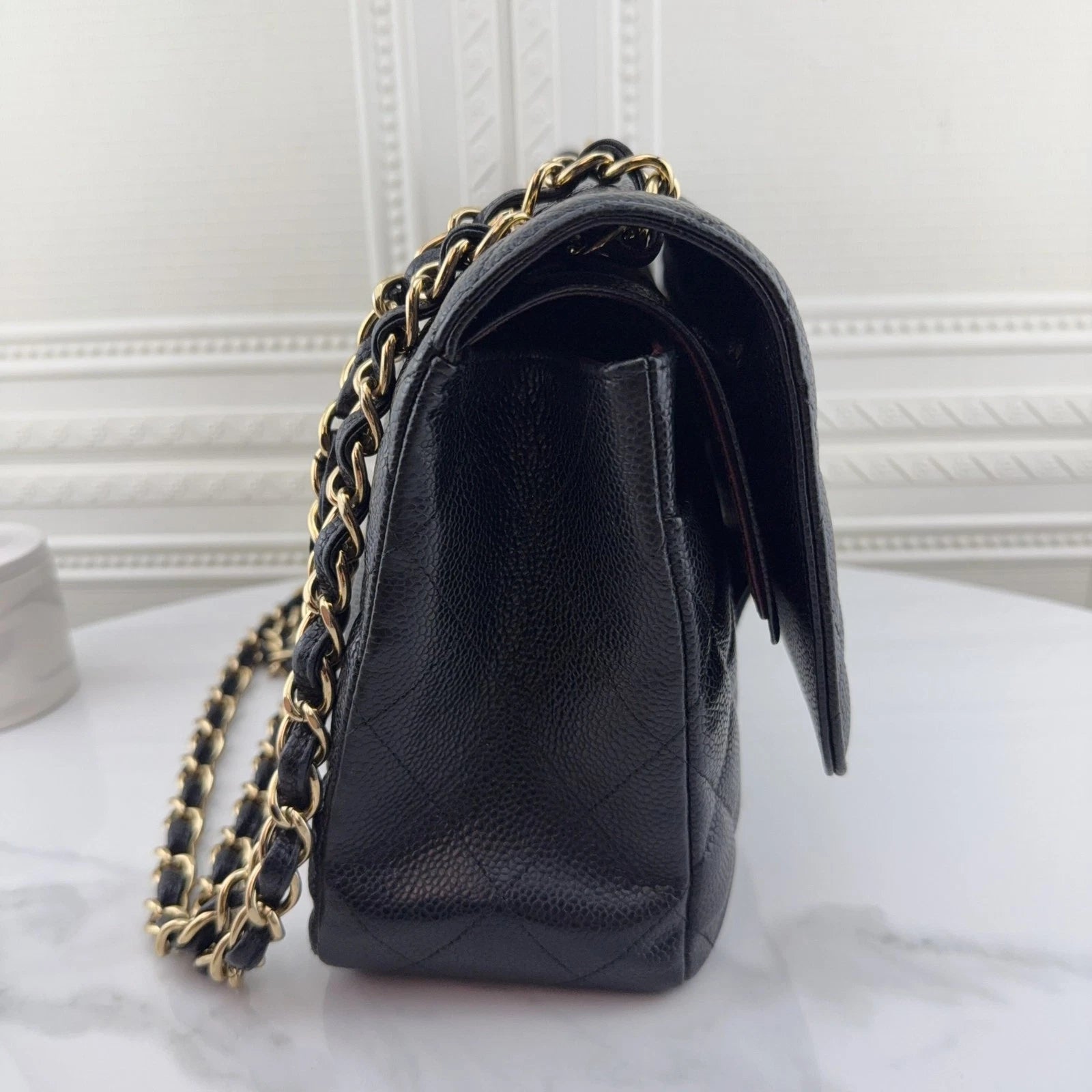 CHANEL CF Jumbo Black Leather Chain Shoulder Bag For Women