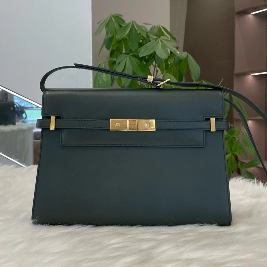 Saint Laurent Manhattan Medium Green Gold Shoulder Crossbody Bag Women