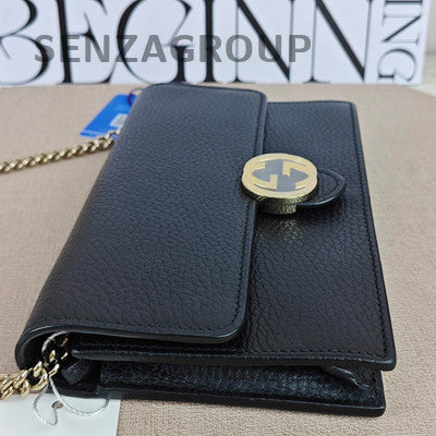 Gucci GG Marmont Black Leather WOC Wallet on Chain Crossbody Bag