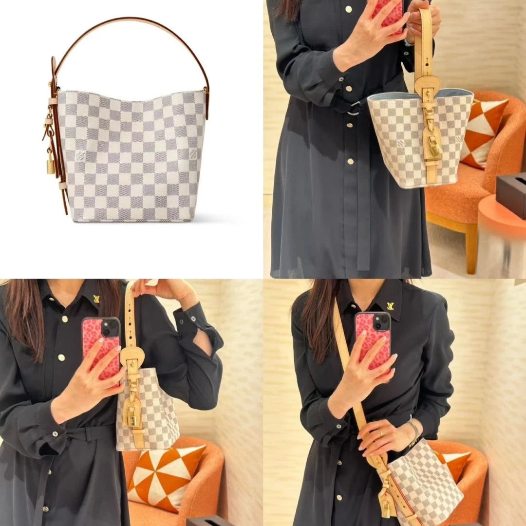 Louis Vuitton Alin BB Damier Azur Top Handle Crossbody Bag White Women S