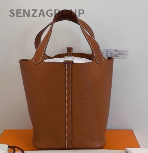 Hermes Picotin Lock Calfskin Silver Hardware Tote Bag Brown Used Women Classic