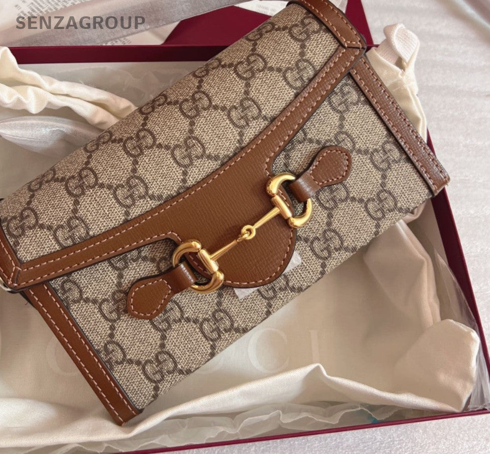 GUCCI Horsebit 1955 Monogram Shoulder bag Crossbody Brown Women Brand NEW
