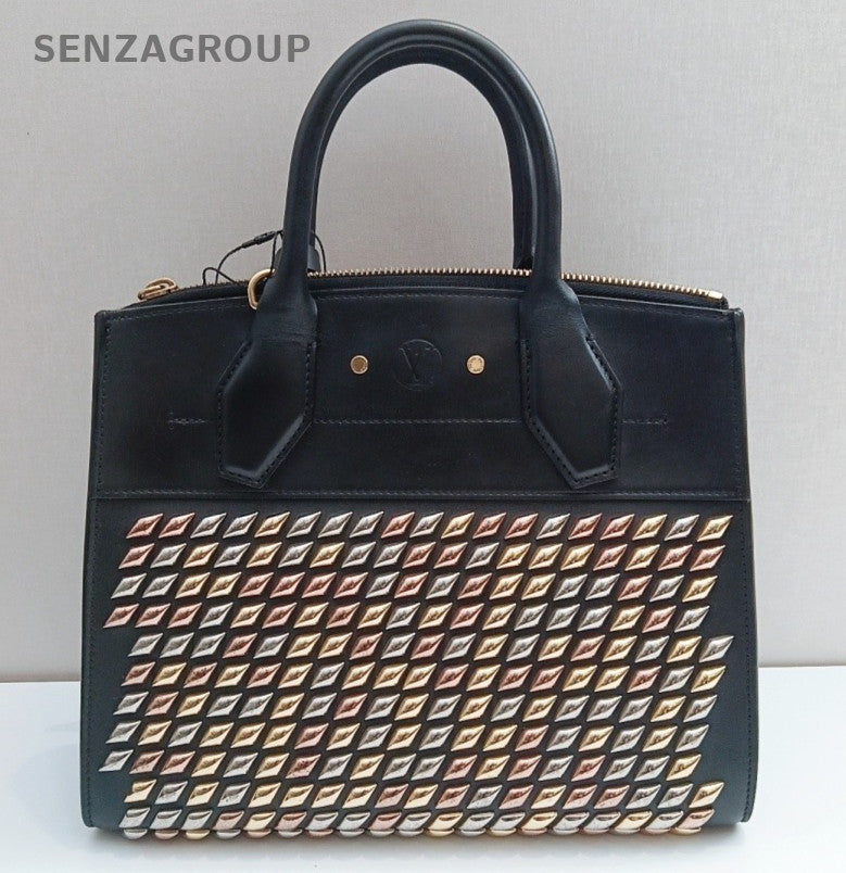 Louis Vuitton City MM Top Handle Bag Crossbody Black Gold Women Classic Designer