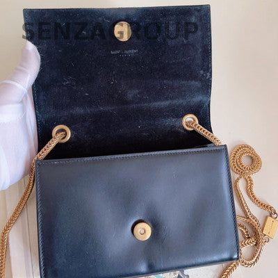 Saint Laurent Black Gold Leather Fringe Kate Chain Shoulder Bag Mini