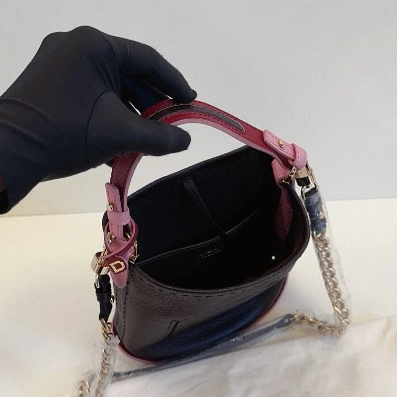 Delvaux Pin Twist Bucket Top Handle Bag Crossbody Black Gold Women Classic