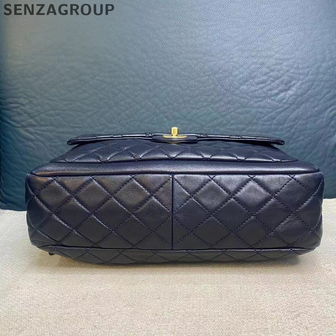 Chanel Large Camera Bag Quilted Chain Shoulder Bag Black Gold Classic Women