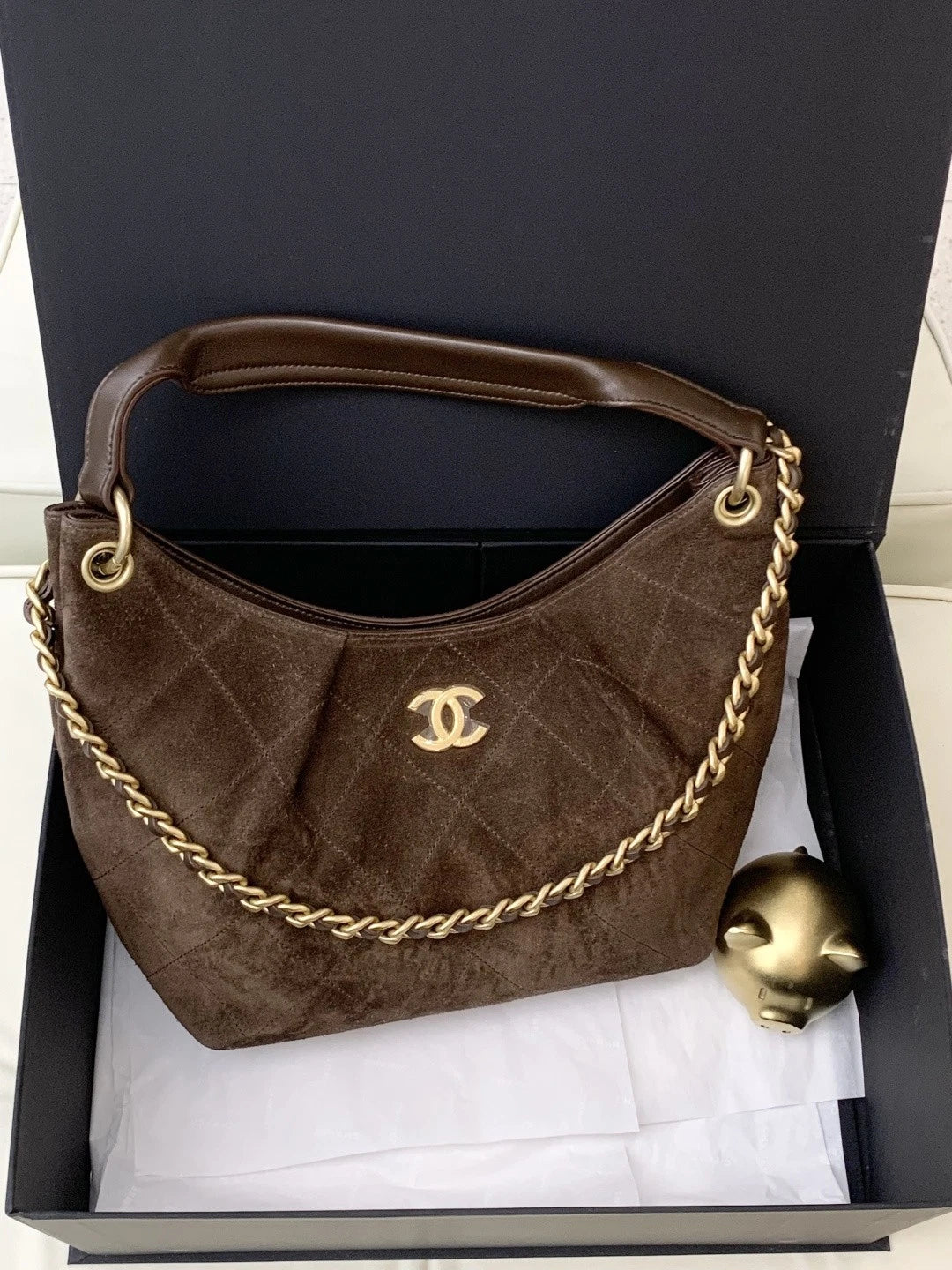 Chanel Suede Hobo Chain Shoulder Bag Brown Gold Hardware Women S
