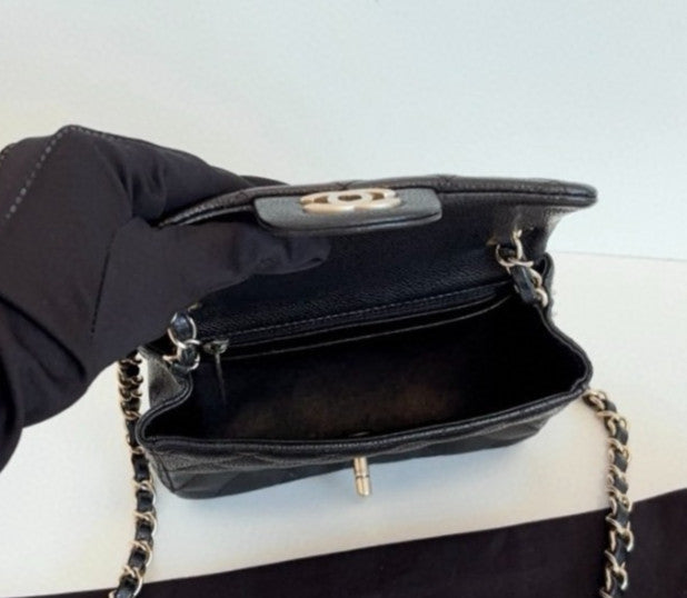 Chanel Classic Flap Chain 2Way Shoulder Bag Crossbody Black Gold Women Diamond