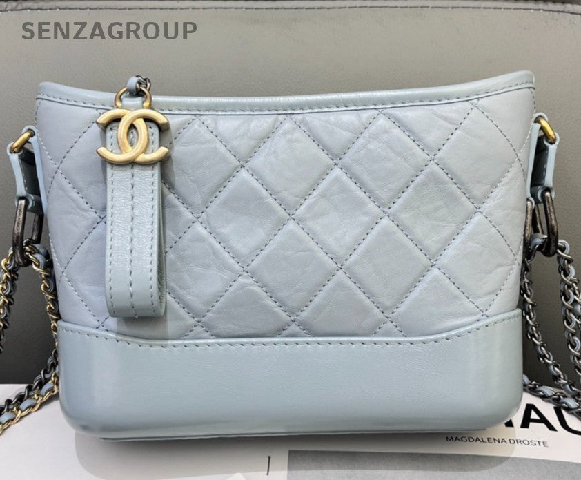 Chanel Gabrielle PM Chain Shoulder Bag Blue Gold Women Classic Diamond