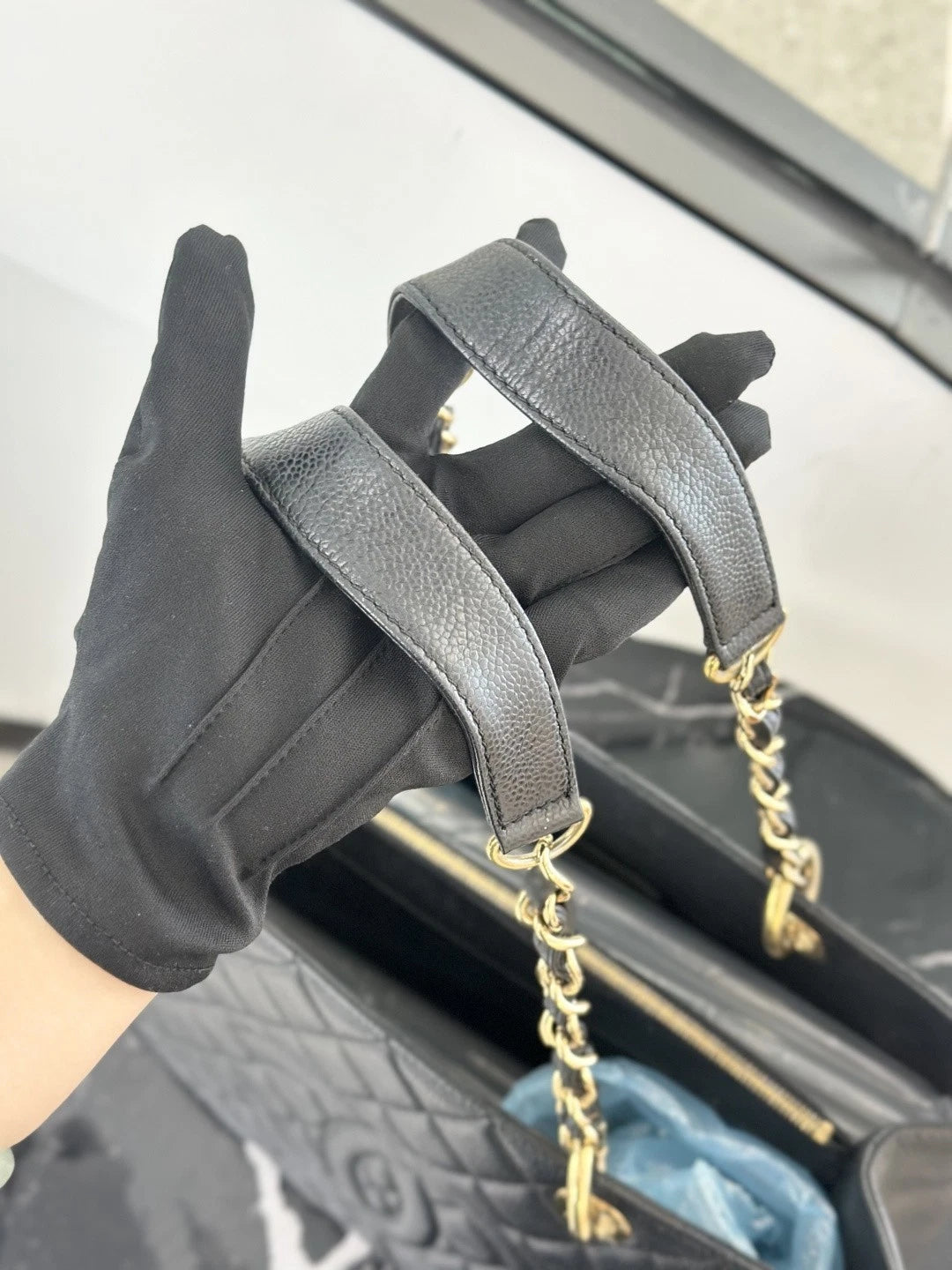 Chanel Grand Shopping Tote MM Calfskin Chain Shoulder Bag Black Women S